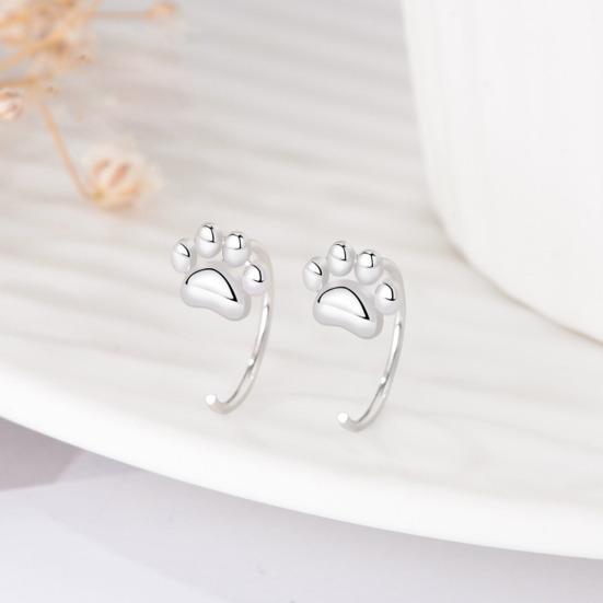 1 Pair Ear Studs High Polished Opening Hypoallergenic Silver-plated Comfortable To Wear Gift Copper Women Cat Paw Half Hoop Huggie Earrings for Dating