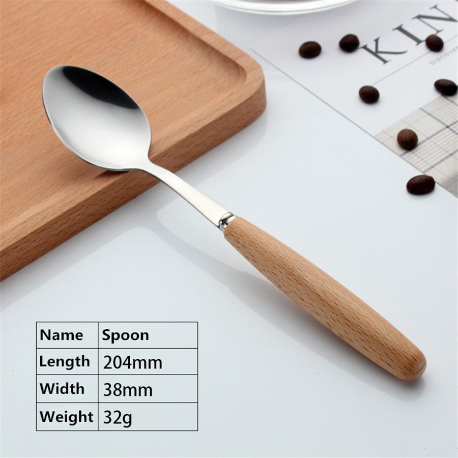 Beech Wood Handle Stainless Steel Western Tableware Steak Dessert Coffee Cooking Knife Fork Spoon Dinning Room Creative