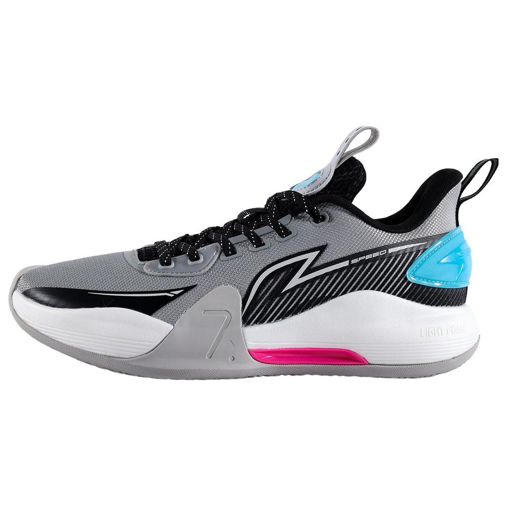 Li Ning Flash 7 Shock Absorption Anti-Slip Wear-Resistant Low-Top Basketball Shoes Men sneaker Gray Black Blue ABPT013-4
