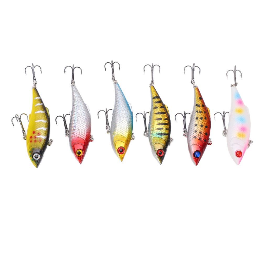 6PCS with Treble Hook Lipless Crankbaits 8cm 10g Crankbait Fishing Lures VIB Fishing Lures  for Bass
