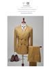 Men's Striped Double-Breasted Korean Style Golden Two-Piece Suit for Autumn and Winter