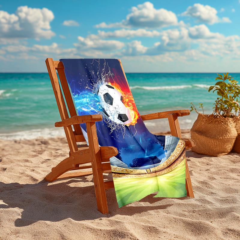 1Pc Soccer Ball Flames Beach Towel, Quick Dry, Multi-Use for Beach Pool Gym Yoga Home Travel, Christmas, Halloween, Xmas Gift M929348