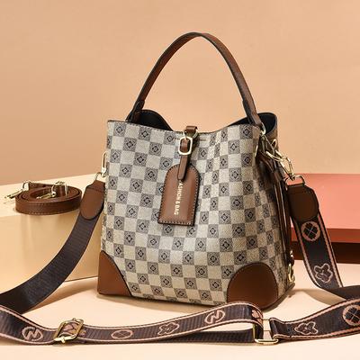 Bolsa portátil feminina casual de grande capacidade com temperamento simples bolsa com um ombro crossbody padrão xadrez