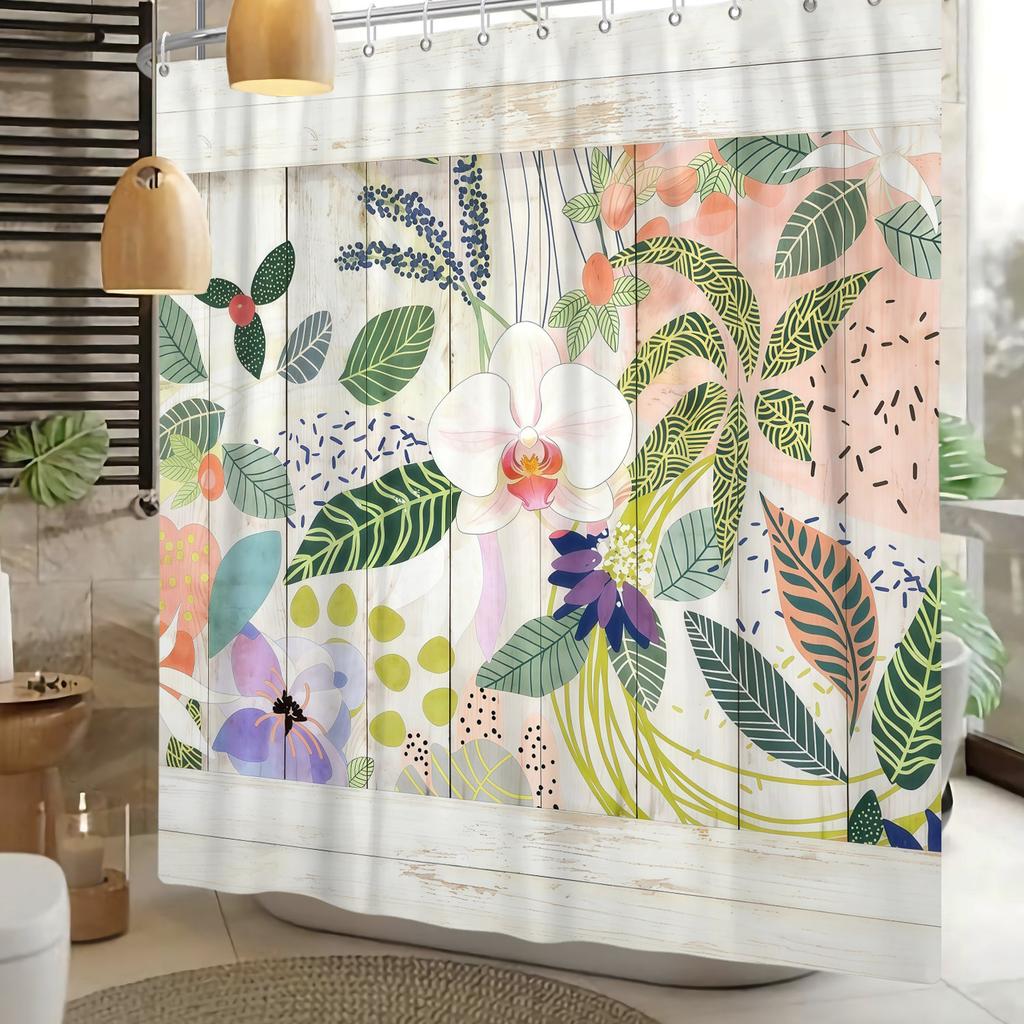 Tenda Doccia Minimalista Impermeabile Tenda da Bagno Per Decorazioni Bagno Design Floreale Foglia Acquerello Poliestere Con Ganci