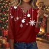 Women's Casual Christmas Print V-Neck Button 3/4 Sleeve T-Shirt