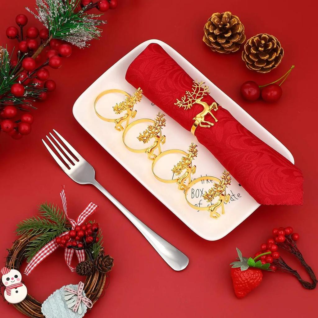 Festive Reindeer Napkin Rings Gold Silver Christmas Deer Napkin Holders for Holiday Table Dining Decor