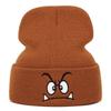 New Warm Knit Hat Angry Expression Embroidered Beanie Hat Leisure Cycling Cap for Men Women
