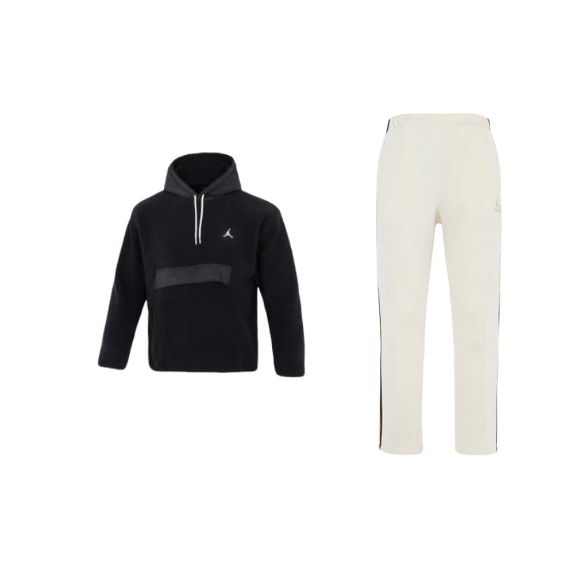 

Jordan Color Block Spliced Fleece Hooded Long Sleeve Side Stripe Sweatpants Set Men activewear DV7464-113+DV1587-010 XL