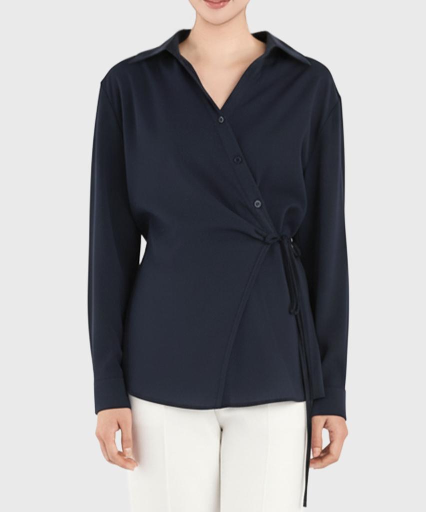 Keulleiseu Waist Side Ribbon Point Blouse_Blue