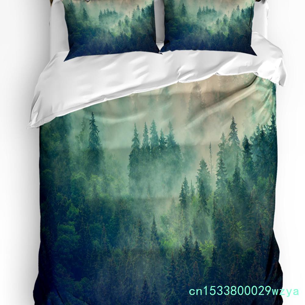 3pcs Bedding Set Winter Snow Mountain Morning Scenery House Duvet Cover Pillow Case Boy Kid Teen Girl Bedding Covers Set