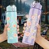 1PC Soft Pastel Mixed Small Floral Pattern Print 750ml Color Plastic Sports Water Bottle Leakproof Flip Straw Lid Suitable for Sports Office Home Use