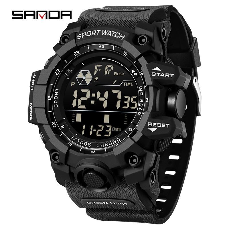 Sanda Student Sports Watch - Hot Selling Waterproof Multifunction with Snooze Alarm  Single Display. полностью черный