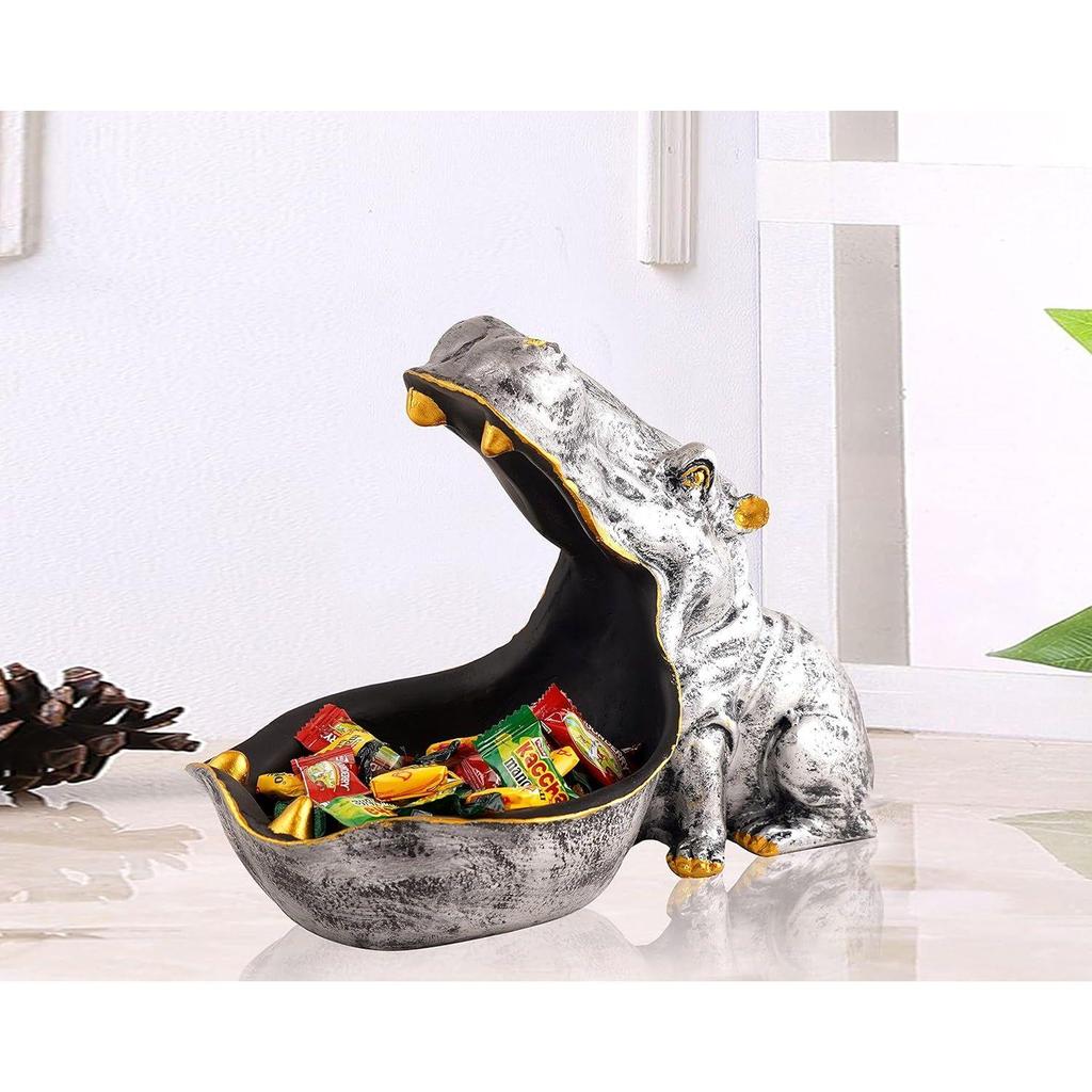 Angry Big Mouth Hippopotamus Showpiece for Home Decor | Silver Hippo Decorative Item