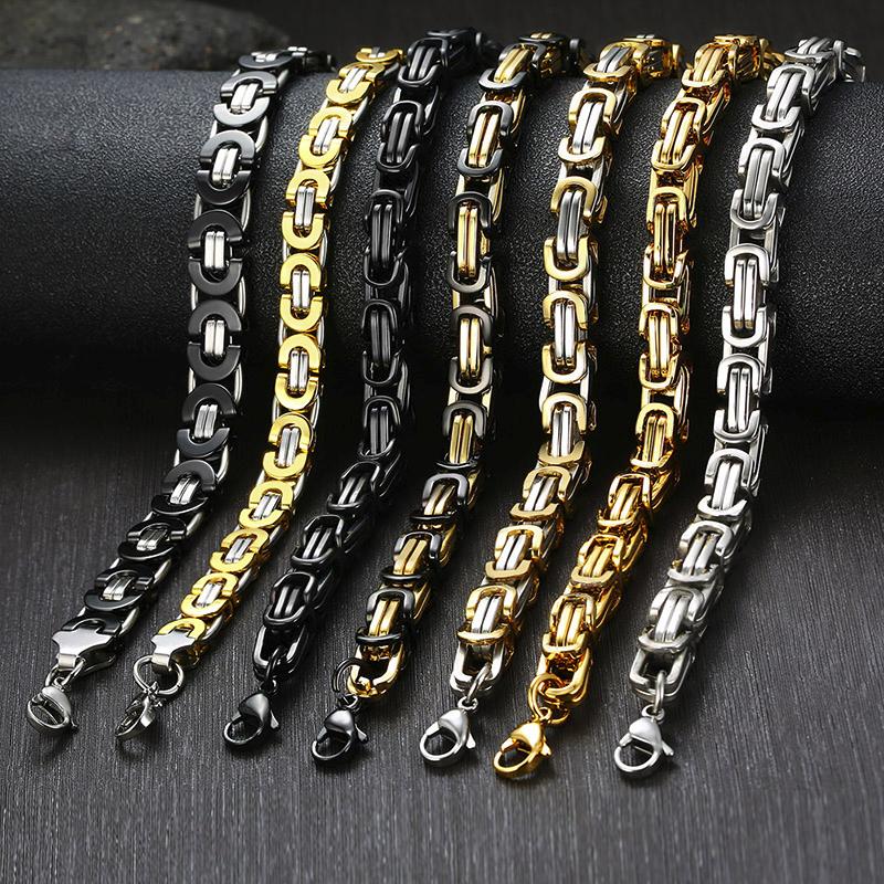 Vnox 8mm Punk Bysantine Link Chain Armbånd For Menn Rustfritt stål Heavy Male Pulseira