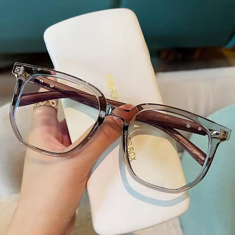 Large Frame Wooden Grain Leg Glasses TR Anti Blue Light Eyewear Unisex Classic Square Computer Eyeglasses