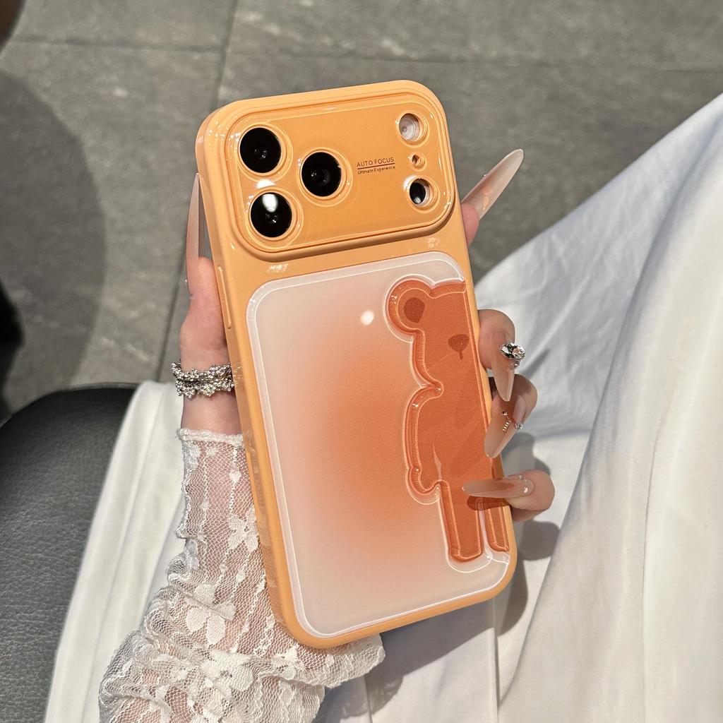 Gradient Bear 3D Cartoon Case for iPhone 17 Pro Max - Trendy Protective Cover