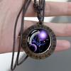 12 Constellation Necklace Starry Sky Zodiac Round Glass Wood Pendant Necklace Birthday Gift Couples Jewelry