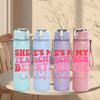 1PC Shes My Teacher Bestie Text 750ml Color Plastic Sports Water Bottle Leakproof Flip Straw Lid Suitable for Sports Office Home Use