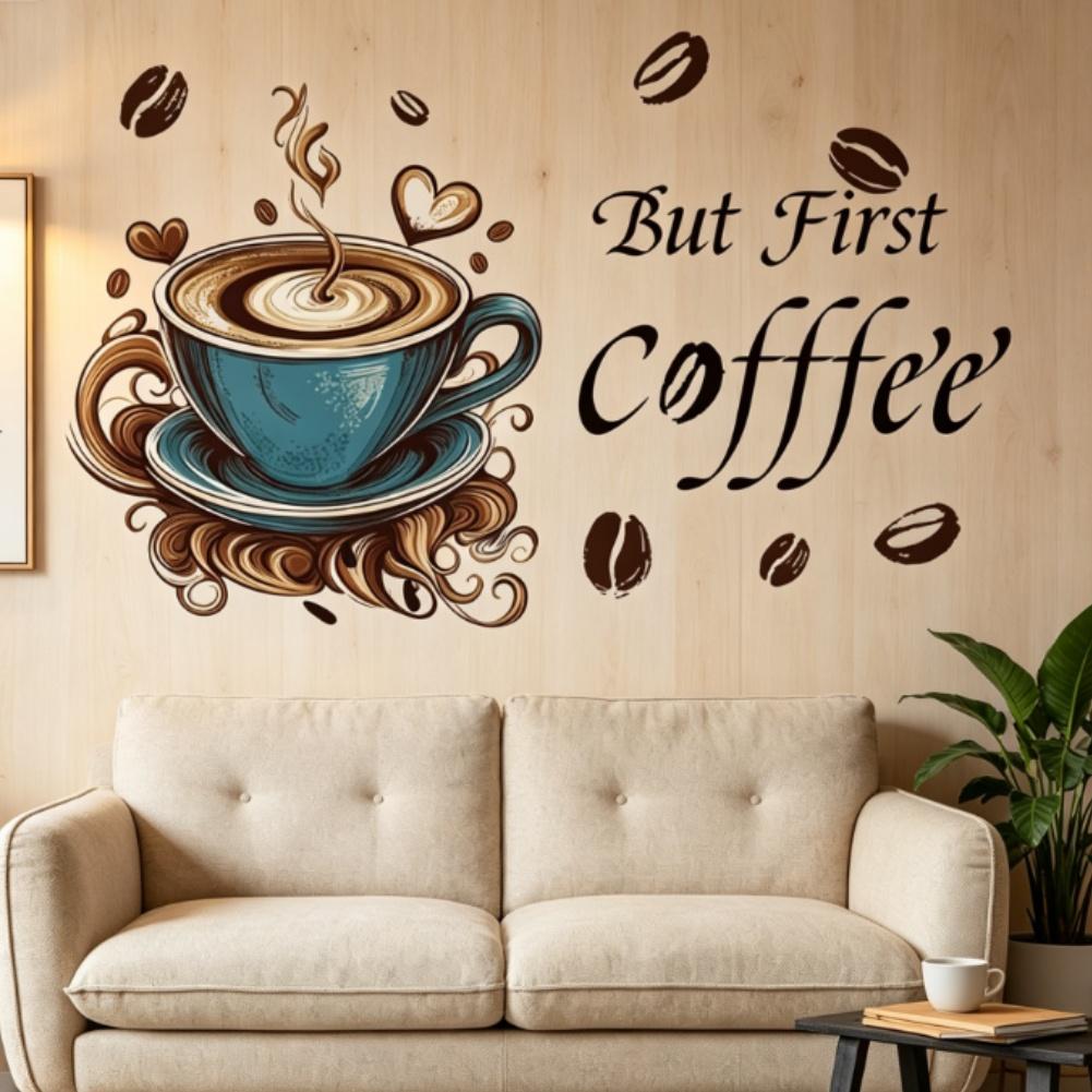 Creative Coffee Cup Motif Vinyl Decal for Indoor Wall Application In Residential and Light Commercial Settings