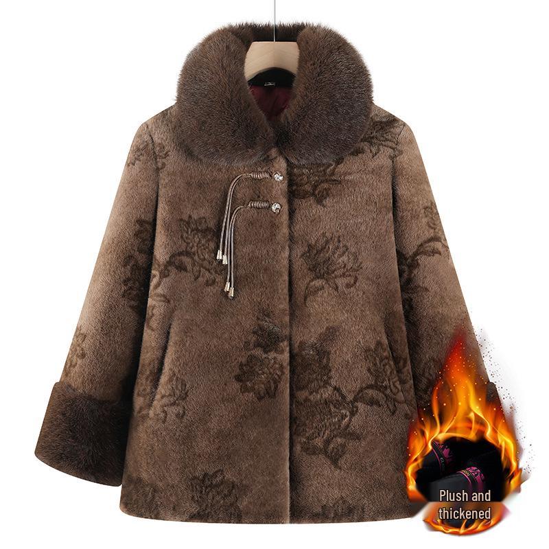 Chinese Style Faux Fur Plush Granny Jacket for Women (Ages 70-80)