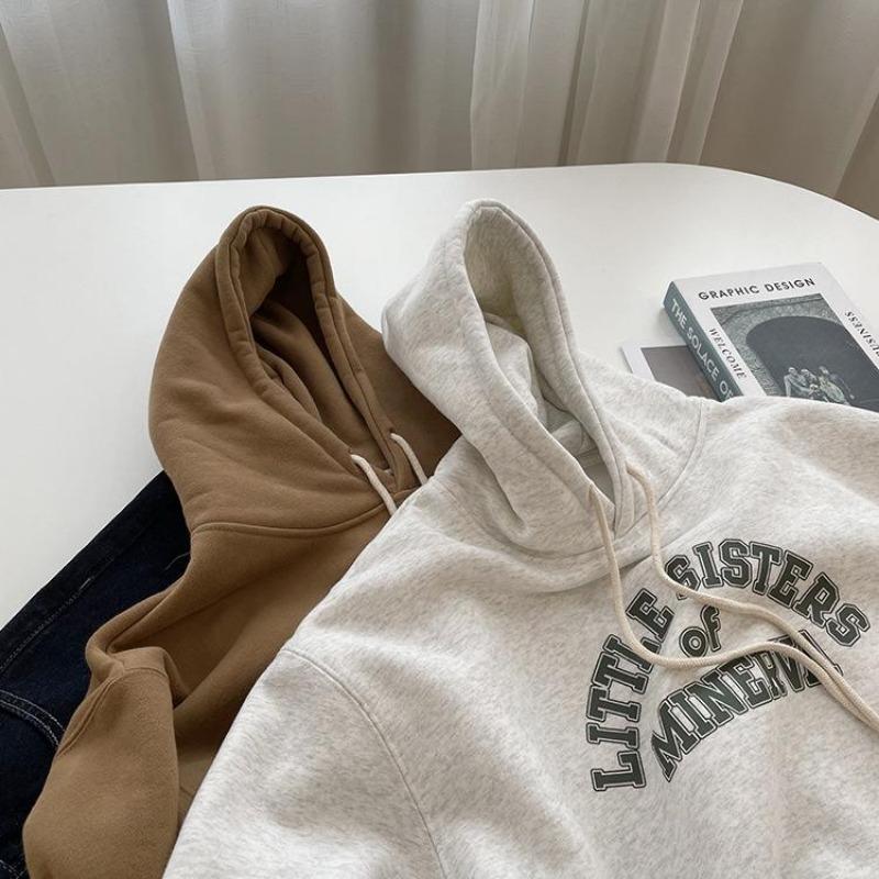 Women Long Sleeve Hooded V Neck Loose Pullovers Female Tops Solid Color Sweatshirts
