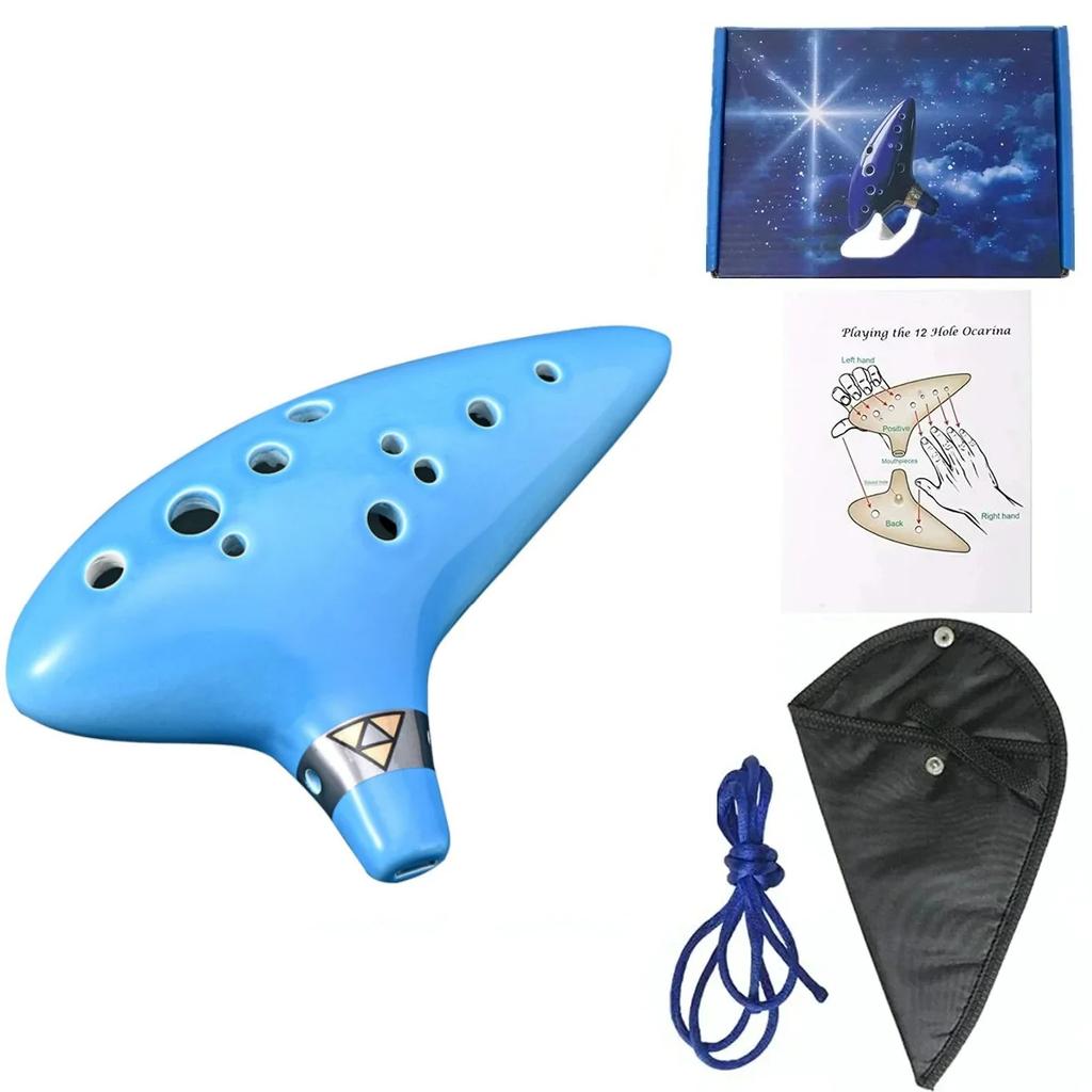 Miwayer Ocarina,12 Tones Alto C Ceramic Ocarina Musical Instrument with Song Book Neck String Neck Cord Carry Bag, Blue