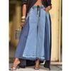 VIONA Jeans de Tiro Alto para Mujer Patchwork Plisados Sueltos Holgados Cordón Plisados Bloques de Color Pierna Ancha Jeans Cortos