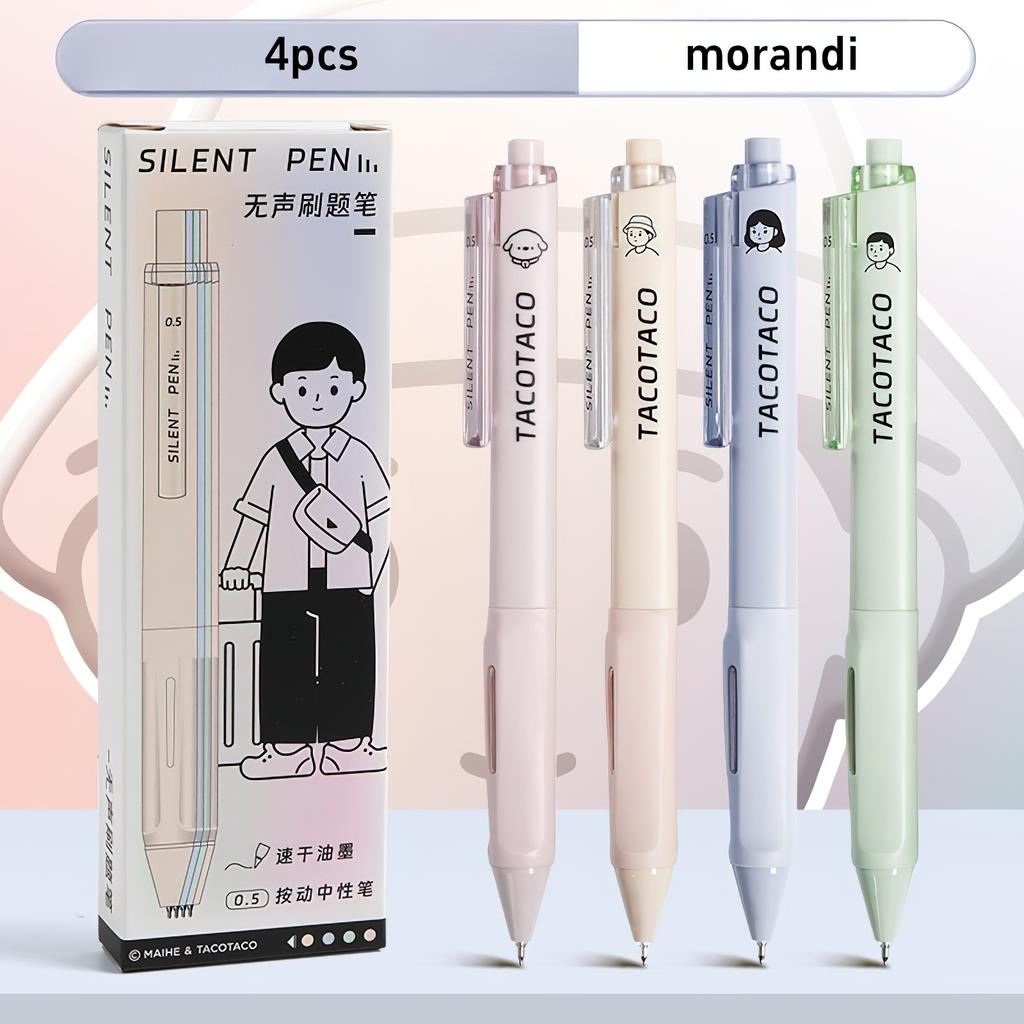 4pcs Silent Pens Set Cartoon Design TacoTaco 0.5mm Ballpoint Black Color Quick-dry Gel Ink for Writing Office School A3015