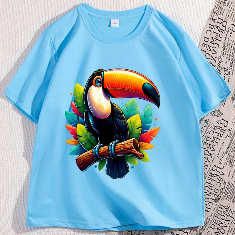 Toucan Bird Tropical Forest Graphic T Shirts Printed Loose Large Casual Comfortable Round Neck Short Sleeve Tshirt Top