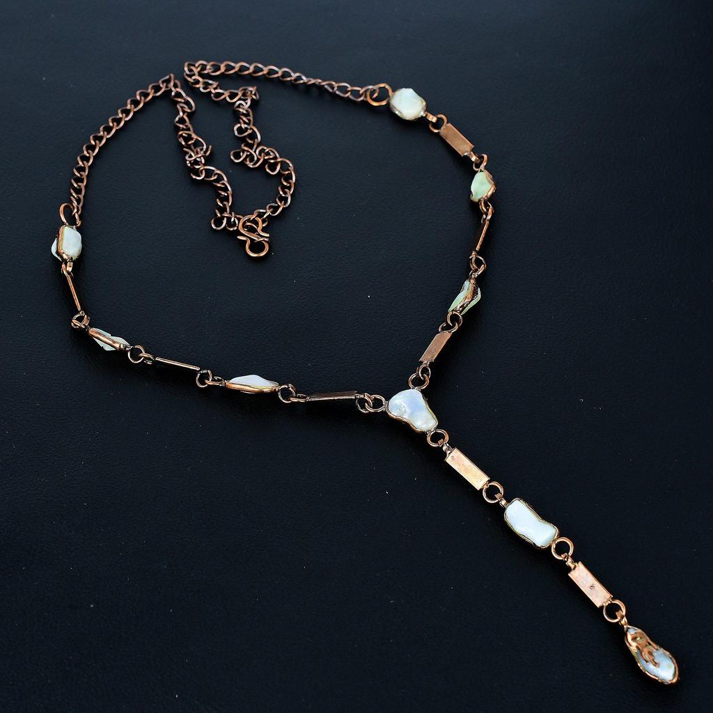 Rainbow Moonstone Necklace Gemstone Jewelry, Copper Electroformed Necklace, Adjustable Handmade Beautiful Jewelry Chain Necklace