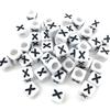 6x6mm Black Letter Beads On White Acrylic Squares for DIY Jewelry and Creative Accessories