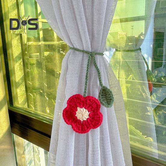 Flower Curtain Tiebacks Knitted Floral Curtain Strap for Curtains Drapes Handmade Crochet Flower Bookmark for Book Lovers