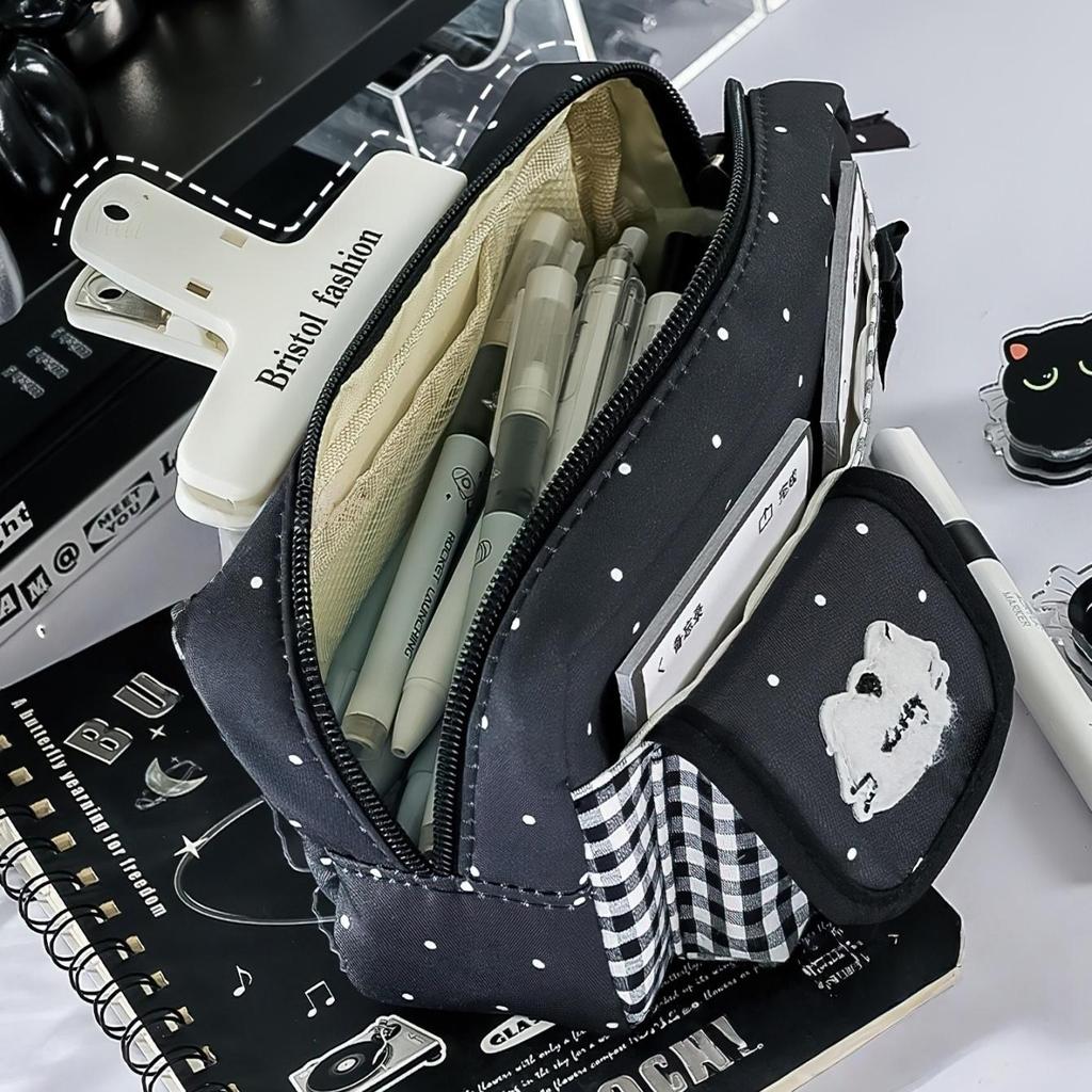 Kawaii Schleife Stern Gitter Federmäppchen Aufbewahrungstasche Tragbar Multifunktional Stifteetui Schreibwaren Organizer Schreibwaren