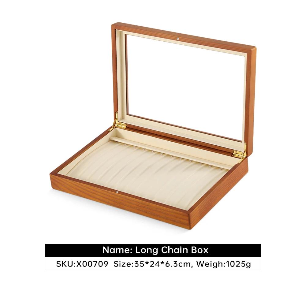 For  Bracelet Necklace Display Case Wooden Ring Earrings Organizer Large Jewelry Storage Box With Cover X007