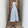 Abito Lungo a Righe Verticali da Donna, Casual Europeo e Americano Senza Maniche con Tasche, Abito alla Moda