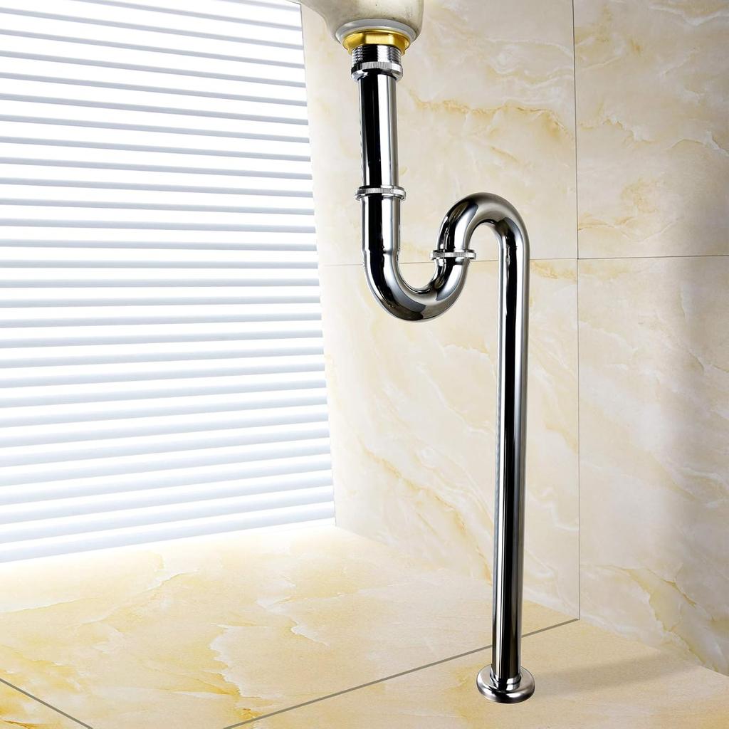 Sink Trap Brass S Trap for Bathroom Sink Kitchen Sink Sewer Pipe Drain Tube S Trap Chrome, WT04