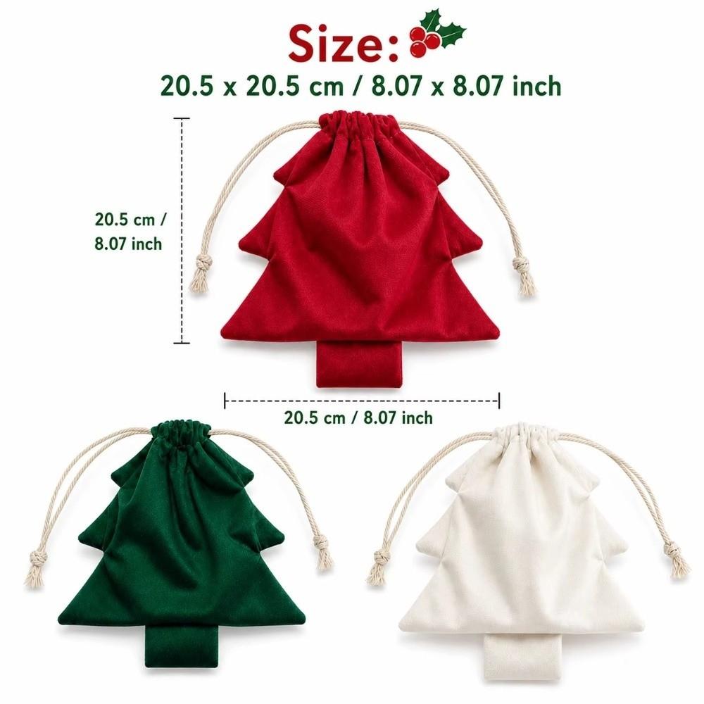 3Pcs/Set Velvet Christmas Tree Gift Bags Tree Shaped Christmas Candy Treat Bag Birthday Party