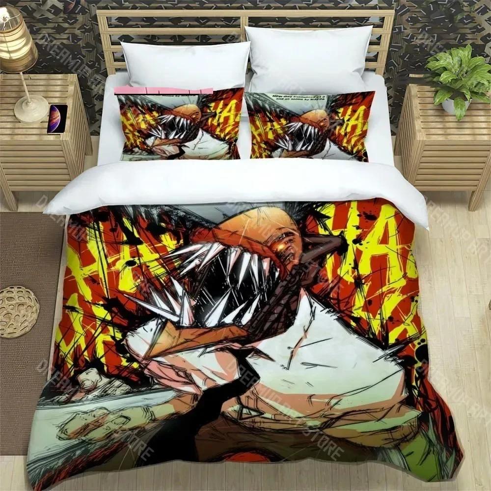 3D Print Fashion Anime Chainsaw Man Bedding Set Boys Girls Twin Queen King Size Duvet Cover Pillowcase Bed Boys Adult Bedroom
