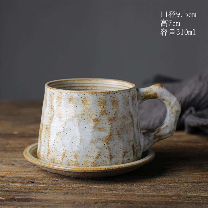 Japanese Ceramic Coffee Cup And Saucer Set Creative Gift Coarse Pottery Cup Retro Breakfast Cup Coarse Pottery Coffee Cup