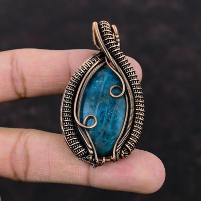 Neon Apatit Anhänger Edelstein Anhänger Kupferdraht Wickelanhänger Neon Apatit Schmuck Antik Kupfer Schmuck Handgefertigter Anhänger Geschenk für Sie