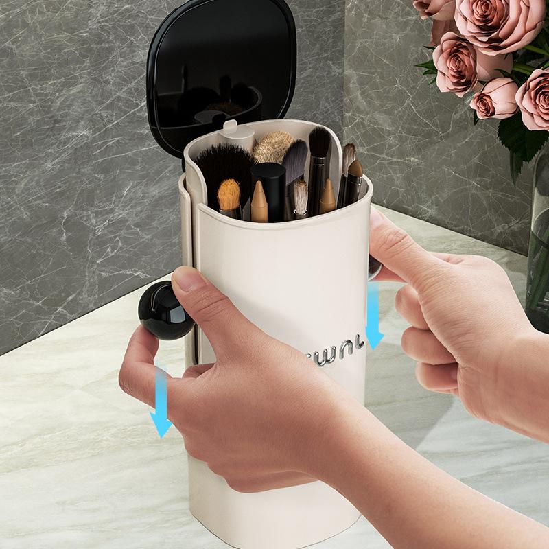 Cosmetic Storage Box with Automatic Lifting Four Grid Makeup Brush Storage Cylinder Nordic Style Room Decoration