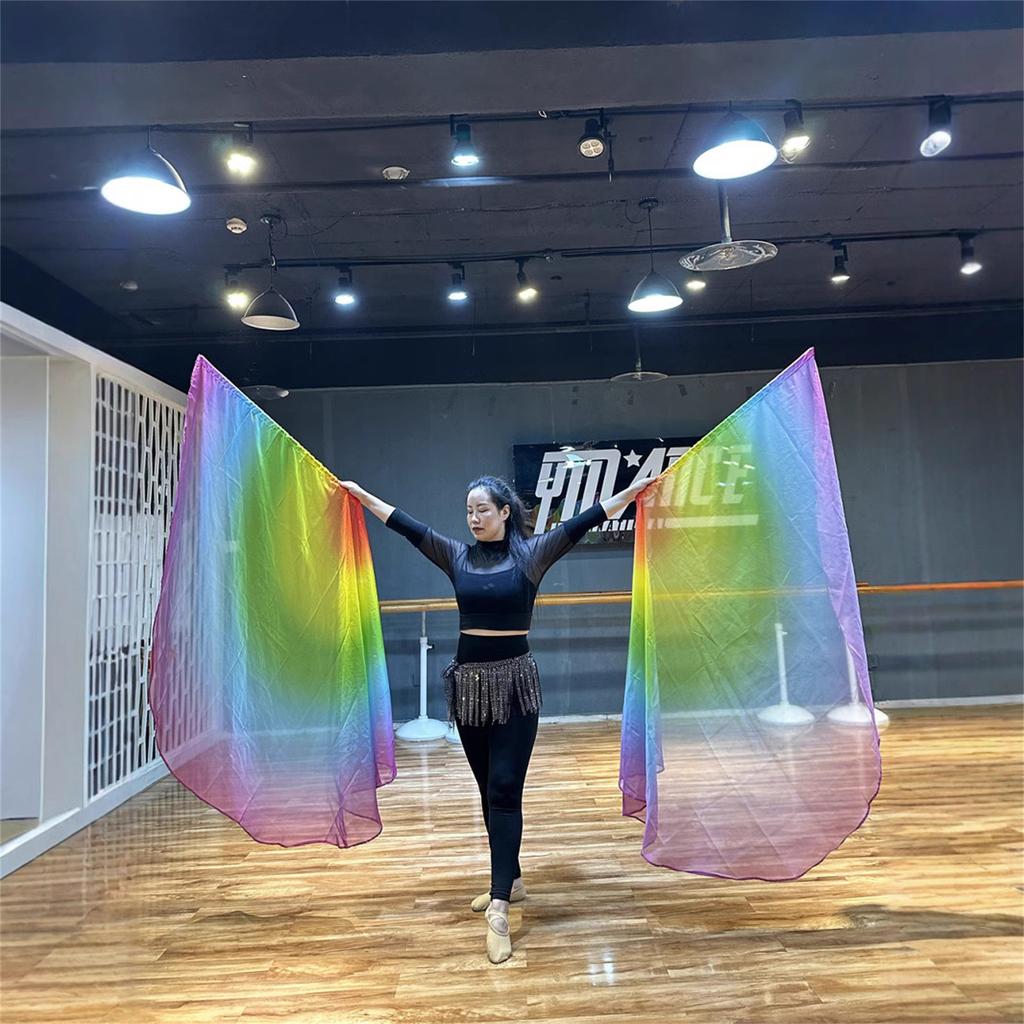 Chiffons Gradients Colorful Half Round Praise Worship Flag with Flexible Rod for Fashionable Women and Dance Enthusiasts