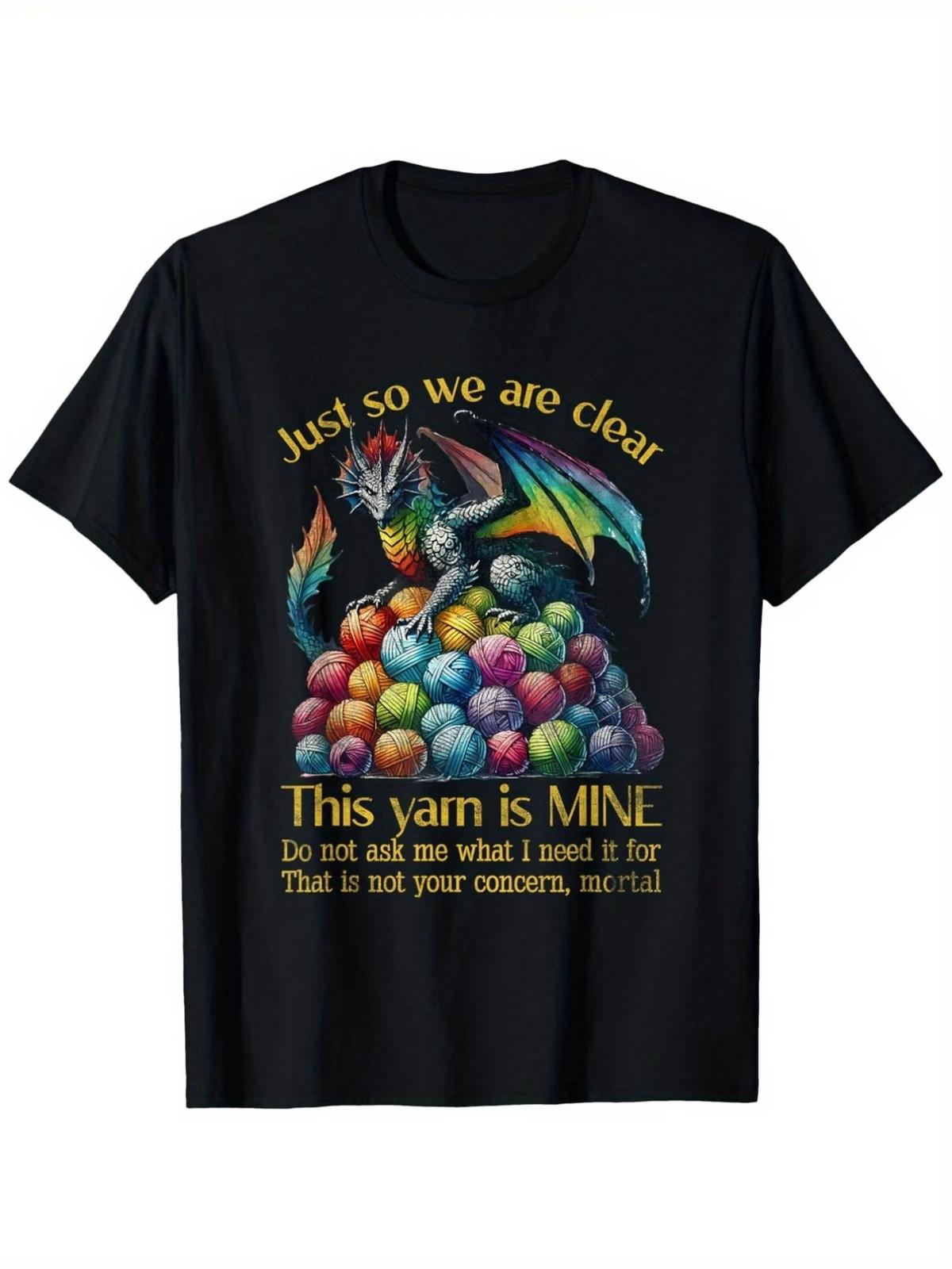 Yarn Is Mine Dragon & Yarn Graphic T-Shirt - Unisex Black Cotton Tee with Multic S разноцветный