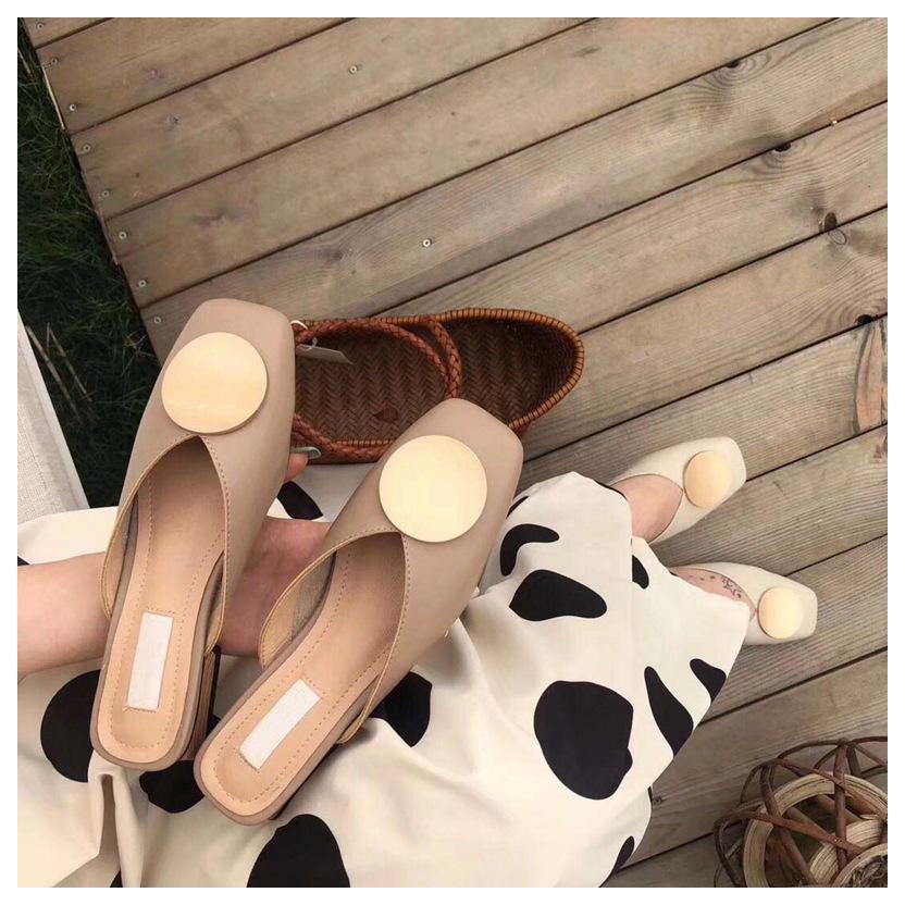 Designer Women Slippers Slip On Mules Flat Heel Casual Shoes British Buckle Slides Wooden Block Heels Summer Footwear
