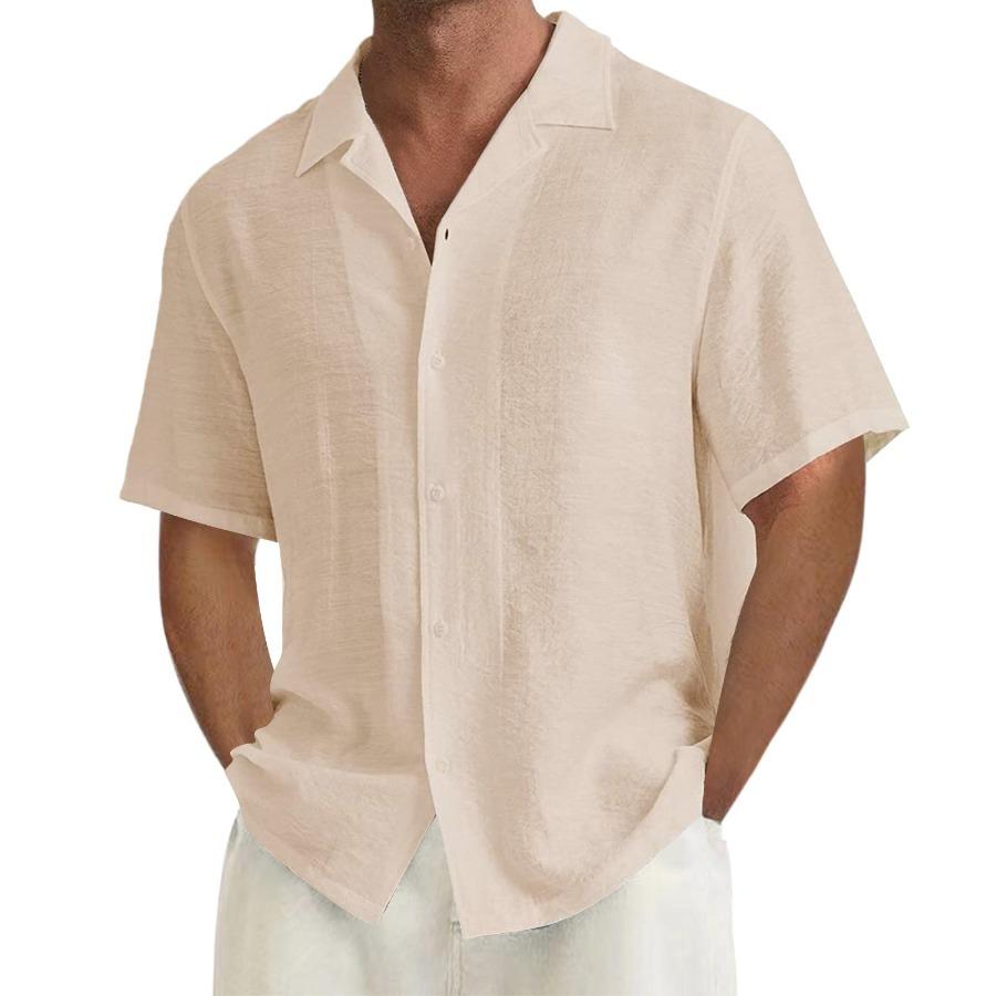 

Летняя британская рубашка мужская дышащая однотонная кардиган с карманами с короткими рукавами модная городская рубашка с лацканами для мужчин XXXL бежевый