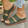 Thick-bottomed one-word slippers women's hollowed-out casual flowers large-size new slope heel cool slippers women's summer