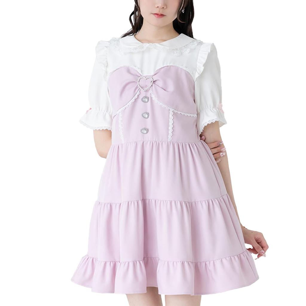 Yumetenbou Mass-Produced Clothing [Dear My Love] Casual Dress, Round Collar, Bustiered Dress, Women's, Pink, Yumetenbou