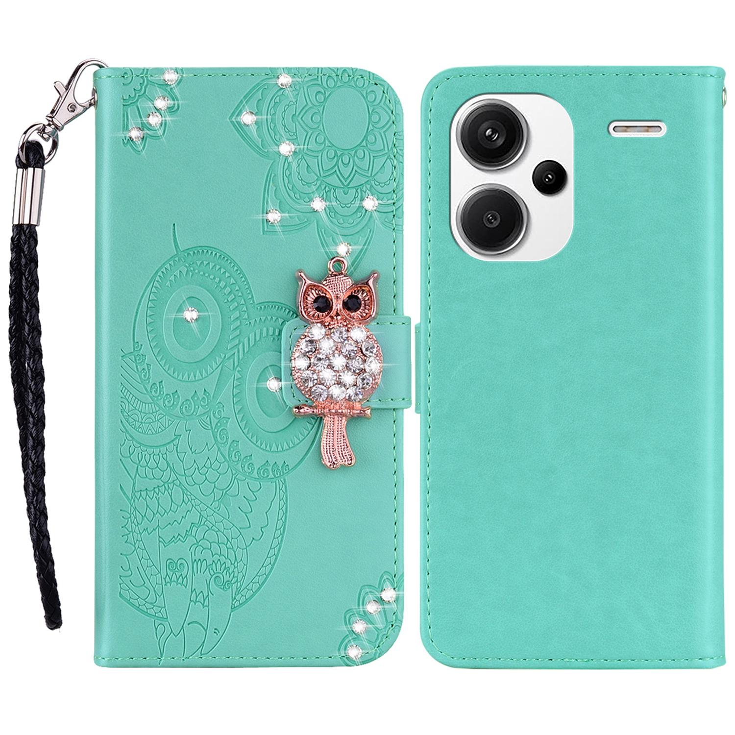 

Для Xiaomi Redmi Note 13 Pro+ 5G Чехол-кошелек Кожаный чехол Декор со стразами Cyan