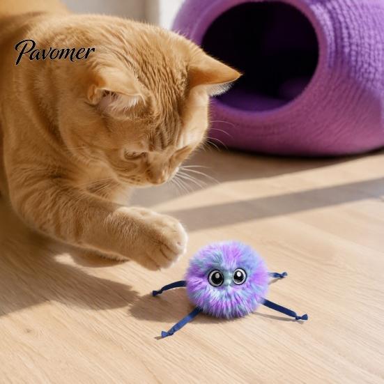 Stress Relief Toys for Bored Cats Electric Cat Ball Toy, Automatic Jumping Plush Ball, Interactive Cute Electronic Home Alone Self Rolling with Ribbon