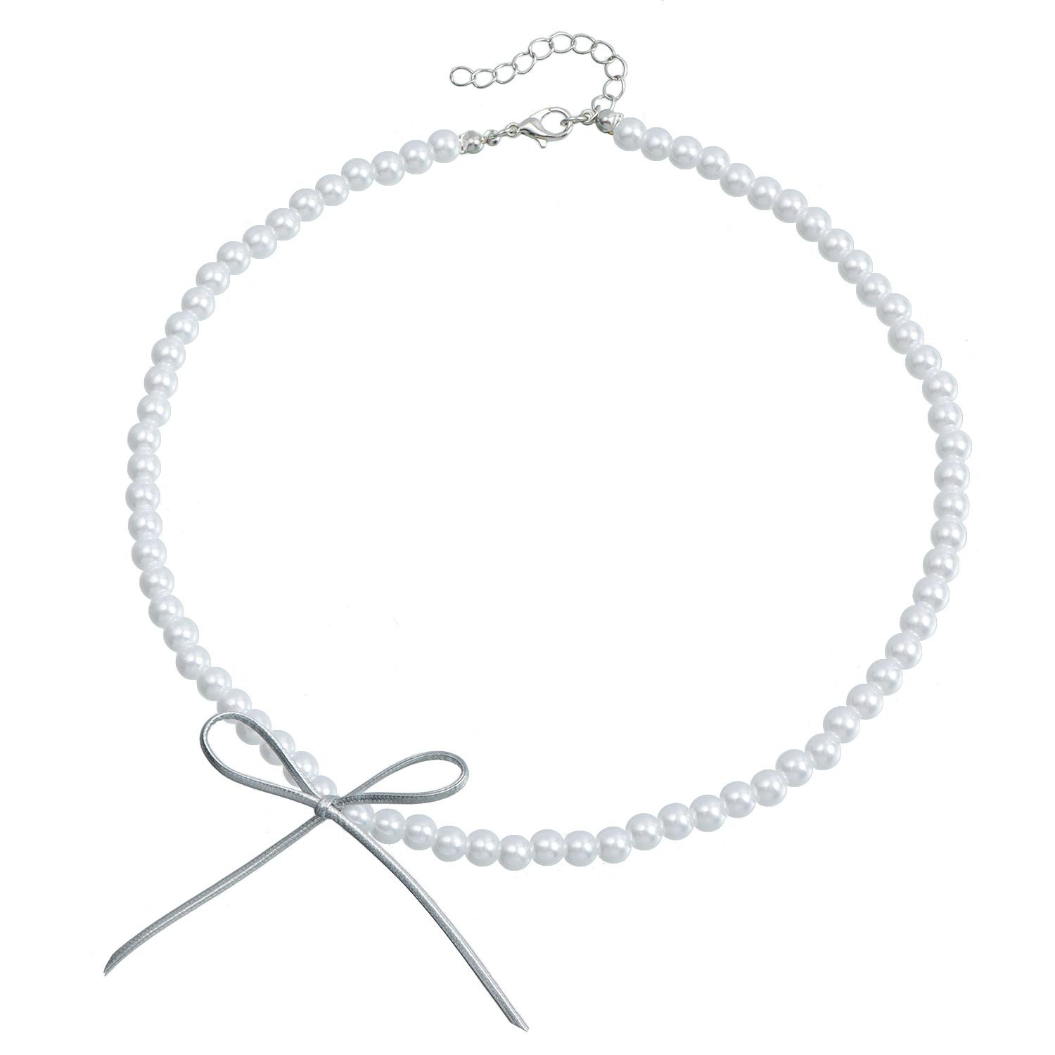 

Ювелирное изделие Ожерелье с жемчугом в виде банта Женский дизайн Цепочка на ключицу Серебряный кожаный шнурок Ожерелье